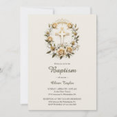 Elegante Kruis Bloemen Krans Klassieke Doop Kaart (Voorkant)