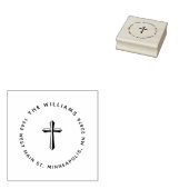 Elegante kruis christelijke familie retouradres rubberstempel (Gestempeld)