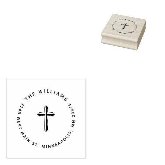 Elegante kruis christelijke familie retouradres rubberstempel (Gestempeld)