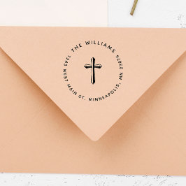 Elegante kruis christelijke familie retouradres rubberstempel