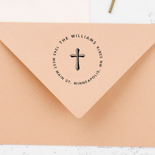 Elegante kruis christelijke familie retouradres rubberstempel