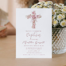 Elegante Kruis en Roze Bloemen Meisje Doop