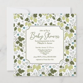 Elegante Kruisbes en Blauwe Bloemen Baby Shower Kaart