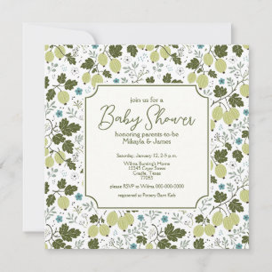 Elegante Kruisbes en Blauwe Bloemen Baby Shower Kaart
