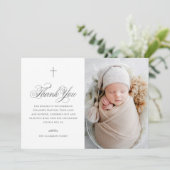 Elegante Kruiskalligrafie Fotodoop Bedankkaart (Staand voorkant)