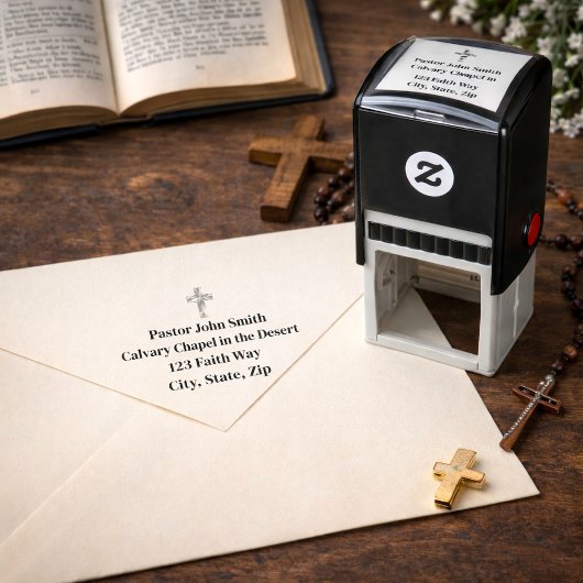 Elegante Kruiskerk Zelfinkende Rubber Stempel