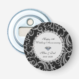 Elegante Krullen Diamanten 10e Huwelijksverjaardag Button Flesopener
