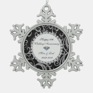 Elegante Krullen Diamanten 10e Huwelijksverjaardag Tin Sneeuwvlok Ornament