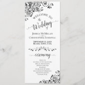 Elegante Krullen & Draaien Zwart & Wit Bruiloft Programmakaart (Voorkant)