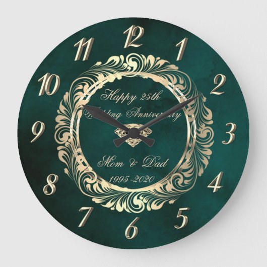 Elegante krullen groene 25e trouwdag grote klok (Voorkant)
