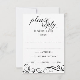 Elegante Krullen Huwelijks RSVP met Maaltijdkeuze  Kaartje