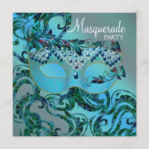 Elegante krullen turquoise-blauwe galabal maskerad kaart