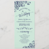 Elegante krullen & wervelingen Mint Green & Navy W Programmakaart (Voorkant)