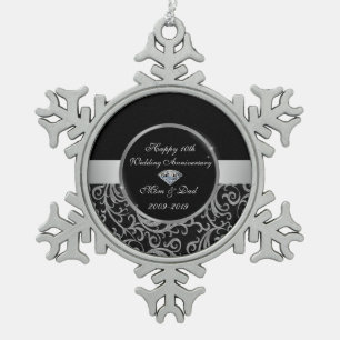 Elegante krullen Zilveren 10-jarig huwelijksjubile Tin Sneeuwvlok Ornament