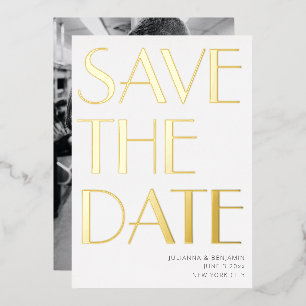 Elegante Kühne Art Deco Foto Save The Date Goud Folie Uitnodiging