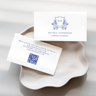 Elegante kuif en Monogram Blauw-wit Visitekaartje