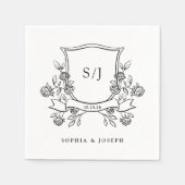 Elegante kuif en Monogram Zwart-wit bruiloft Servet (Voorkant)