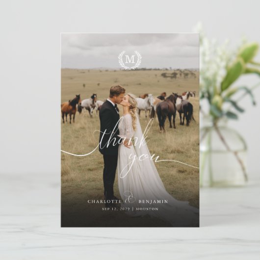 Elegante Kuif Monogram 2 Foto Bedankkaart (Staand voorkant)