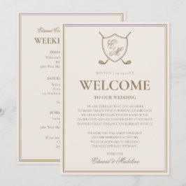 Elegante Kuif Monogram Golf Huwelijks Verwelkoming Kaart