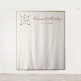Elegante Kuif Monogram Golf Trouwfoto Achtergrond Wandkleed