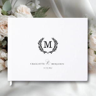 Elegante Kuif Monogram Huwelijk Wit Gastenboek