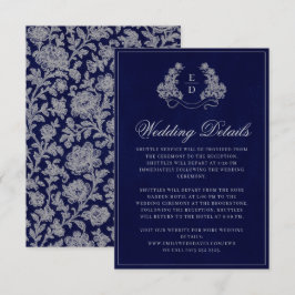 Elegante Kuif Monogram Navy Erfgoed Trouwdag Informatiekaartje