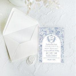 Elegante  kuif Stoffig Blauw Bloemen Bruiloft Acryl Uitnodigingen