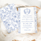 Elegante  kuif Stoffig Blauw Bloemen Bruiloft Kaart