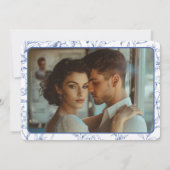 Elegante  kuif Stoffig Blauw Bloemen Bruiloft Save The Date (Achterkant)