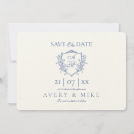Elegante  kuif Stoffig Blauw Bloemen Bruiloft Save The Date