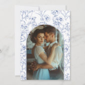 Elegante  kuif Stoffig Blauw Bloemen Bruiloft Save The Date (Achterkant)