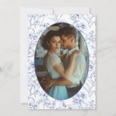 Elegante  kuif Stoffig Blauw Bloemen Bruiloft Save The Date (Achterkant)