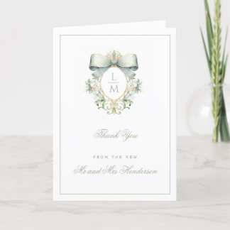 Elegante kuif w / Sage Groene Boog | Monogram brui Bedankkaart