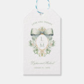 Elegante kuif w / Sage Groene Boog | Monogram brui Cadeaulabel (Voorkant)