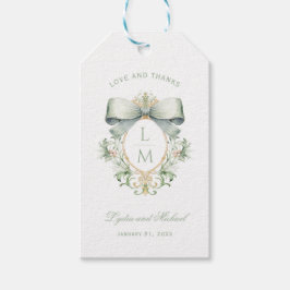 Elegante kuif w / Sage Groene Boog | Monogram brui Cadeaulabel