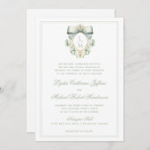 Elegante kuif w / Sage Groene Boog | Monogram brui Kaart (Voorkant / Achterkant)