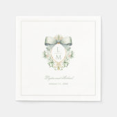 Elegante kuif w / Sage Groene Boog | Monogram brui Servet (Voorkant)