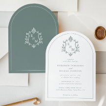 Elegante kuifmonogram sage groene boog bruiloft