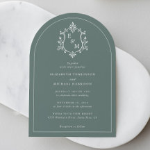 Elegante kuifmonogram sage groene boog bruiloft