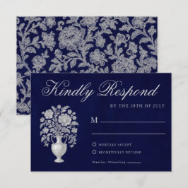Elegante Kuifstempel Navy Erfgoed Bruiloft RSVP Kaartje