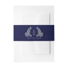 Elegante Kuifstempel Navy Erfgoed Bruiloft Uitnodigingen Wikkel