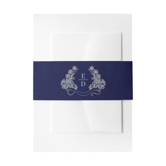 Elegante Kuifstempel Navy Erfgoed Bruiloft Uitnodigingen Wikkel (Voorkant Voorbeeld)