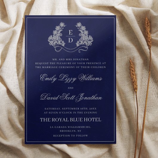 Elegante Kuifstempel Navy Heritage Bruiloft Kaart