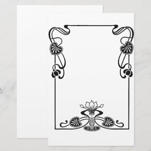 Elegante Kunst Nuovo Bloemen Zwart-wit Scroll Briefpapier (Voorkant / Achterkant)