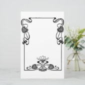 Elegante Kunst Nuovo Bloemen Zwart-wit Scroll Briefpapier (Staand voorkant)