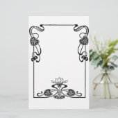 Elegante Kunst Nuovo Bloemen Zwart-wit Scroll Briefpapier (Staand voorkant)