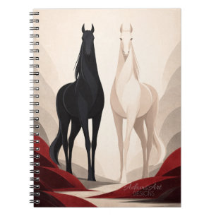 Elegante Kunst van Zwarte en Witte Paarden in Mini Notitieboek