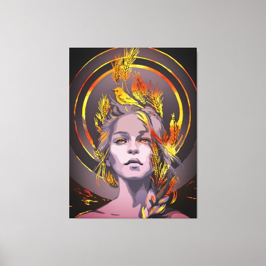 Elegante kunstprint met gouden tarwe en vogel canvas afdruk (Voorkant)