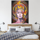 Elegante kunstprint met gouden tarwe en vogel canvas afdruk (Insitu (Slaapkamer))