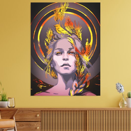 Elegante kunstprint met gouden tarwe en vogel canvas afdruk (Insitu (Woonkamer))
